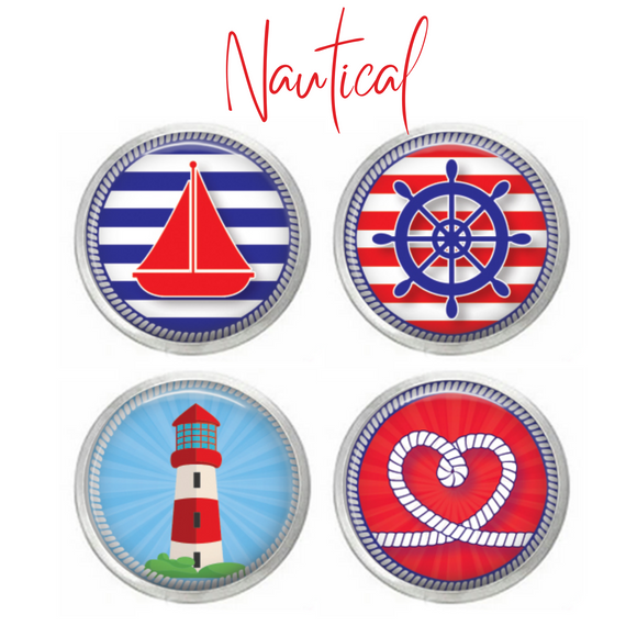 Nautical - Anchor - Sea - Beach - Boat - Lighthouse - Set of Four or Individual Hand Pressed or Glass Dome Snaps