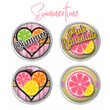 Sumertime - Pink Lemonade - Summer - Set of Four or Individual Hand Pressed or Glass Dome Snaps