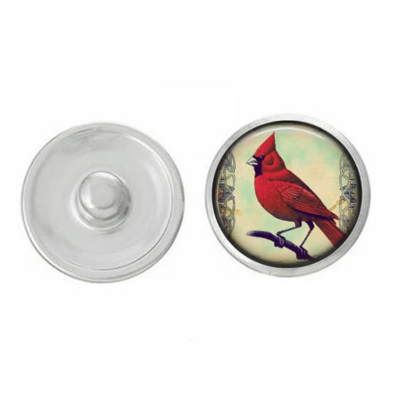 Cardinal Snap - Illinois State Bird Snap - Memorial Red Cardinal Snap - Pair with Ginger Snaps and Studio66 LLC Snap Bases