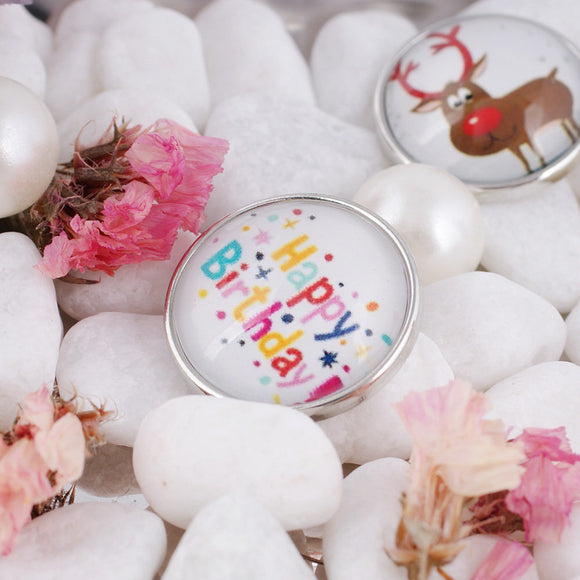 Happy Birthday - Glass Dome Snap - Compatible with Studio66 LLC - 18-20mm Base - Handpressed Snaps