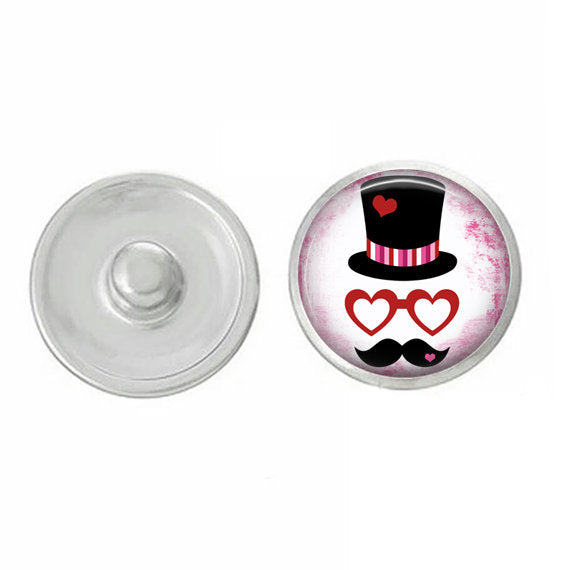 Valentines Day - Hat and Mustache - Cupid - Love - Handpressed Snap - Coordinates with Magnolia and Vine and Gingersnaps 18mm Standard Snaps