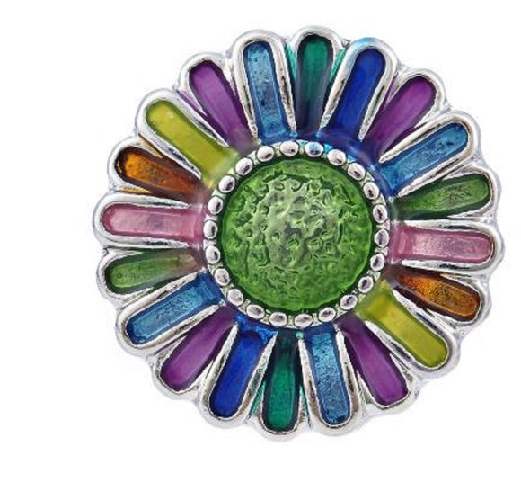 Decorative Snap - Snap Jewelry - Handpainted Snap - Snap Jewelry - Ginger Snaps -  Ginger Snaps - Blue-Purple-Green - 18mm Snap  - Sunflower