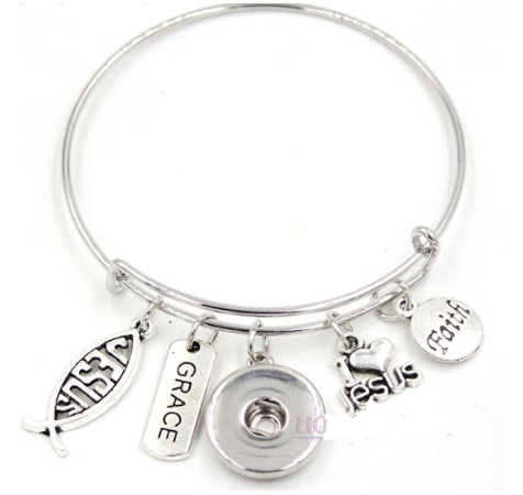 Bracelet - Christian - Jesus - Grace - Faith - Bangle Bracelet - Coordinates with all 18-20mm Standard Snaps