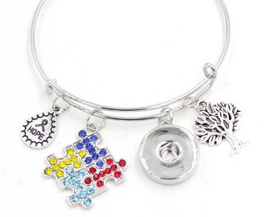 Bracelet - Bangle - Autism Awareness - Customize with one of Our Snaps - Includes pictured Charms