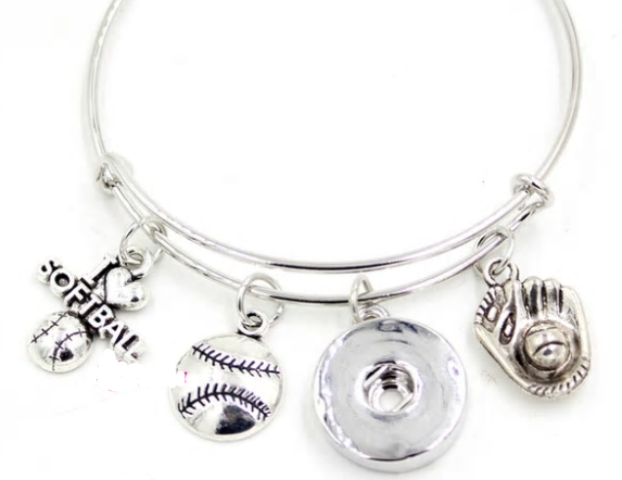 Bracelet - Bangle - Mom - Baseball - Softball - Sports - Themed Bangle Bracelet - Customize with one of Our Snaps - Includes Five Pictured Charms