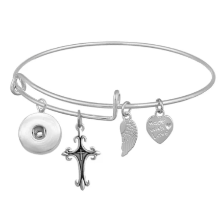 Bracelet - Cross - Jesus - Angel Wings - Bangle Bracelet - Coordinates with all 18-20mm Standard Snaps