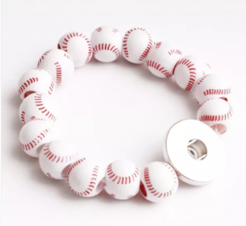 Bracelet - Snap Jewelry - Baseball Stretch Bracelet - Coordinates with 18-20mm Snaps