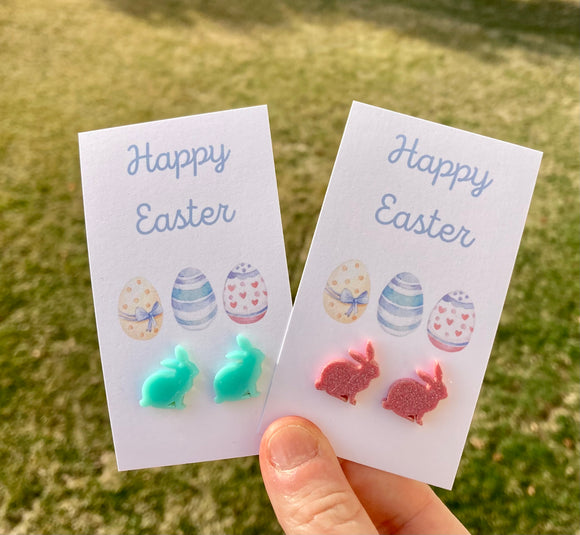 Easter Bunny Stud Earrings - with Your Choice of Card