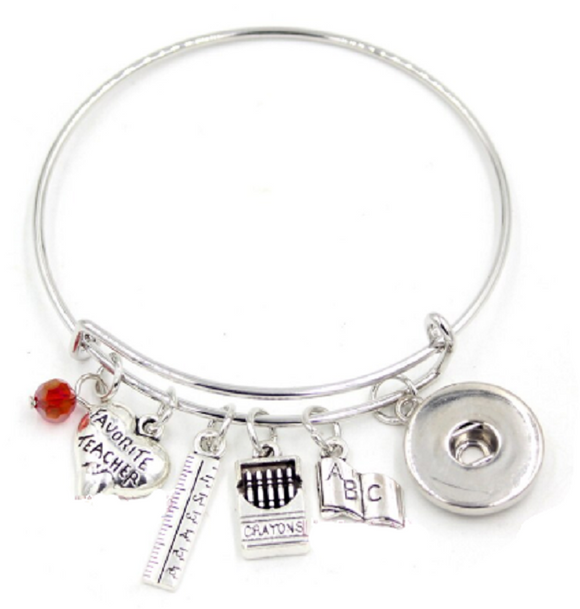 Bracelet - Bangle - Teacher - Appreciation - School - Themed Bangle Bracelet - Customize with one of Our Snaps - Includes Five Pictured Charms