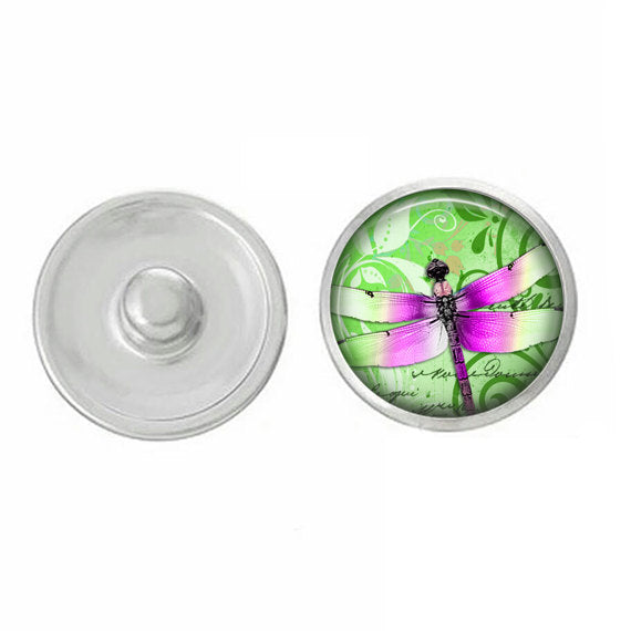 Dragonfly Snap in Lime - Compatible with Ginger Snaps Jewelry - 18-20mm Snap