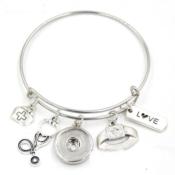 Bracelet - Nurse - Nurse's Aide - Themed Bangle Bracelet - Customize with one of Our Snaps - Includes Four Pictured Charms