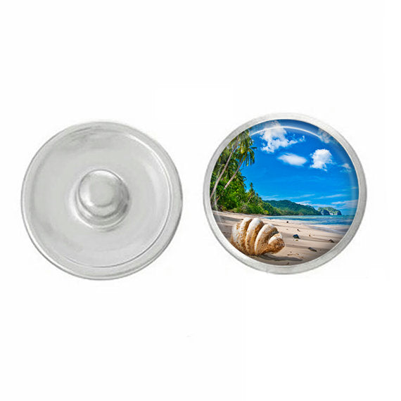 Palm Tree Blue Sky Beach Snap - Compatible with Studio66 LLC -  Ginger Snaps-  - Noosa 18-20mm Base - Handpressed Snaps