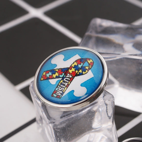 Autism Awareness Snap - Austism Ribbon Snap - Noosa Snap - Compatible with Gingersnaps - Noosa 18-20mm Base - Glass Dome