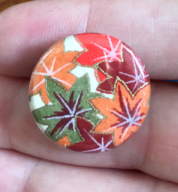 Chiyogami Paper Fall Leaves - Themed Snap - Handpressed - 18mm Snap -  - Ginger Snaps -  Compatible
