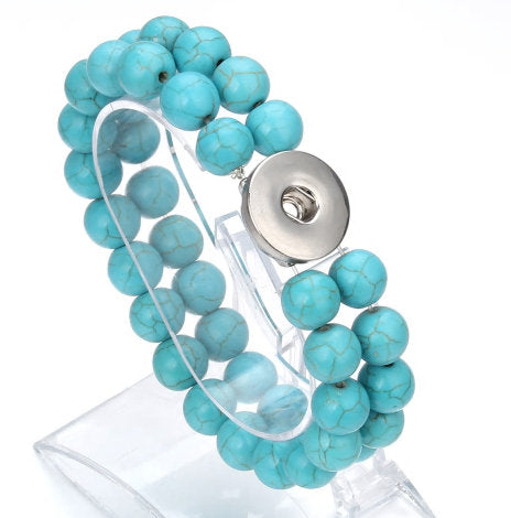 Bracelet - Snap Jewelry - Turquoise Style Natural Stone Two-Strand Bracelet - Pairs with Studio66 LLC -  and Magnolia and Vine 18mm Snaps - Stunning