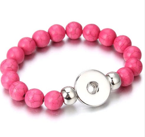 Bracelet  - Pink Smooth Natural Stone One-Strand Bracelet - Pairs with Studio66 LLC -  and Magnolia and Vine 18mm Snaps - Stunning