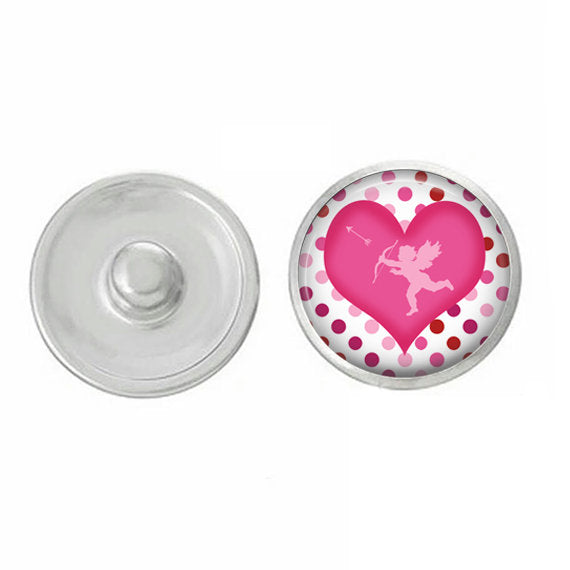 Valentines Day - Pink Heart - Cupid - Love - Handpressed Snap - Coordinates with Magnolia and Vine and Ginger Snaps 18mm Standard Snaps