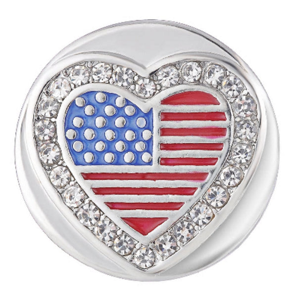 Crystal - Snap Jewelry - USA Flag Snap - Snap Jewelry - Ginger Snaps -  Ginger Snaps - Red White and Blue - 18mm Snap  - Heart Flag